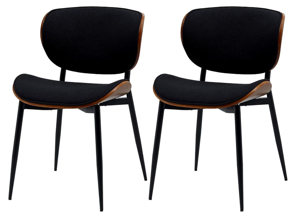 2er Set Esszimmerstuhl Enid mit Rückenlehne und Polsterung, Sessel mit Kunstleder- oder Stoffbezug, Holz, Farbe: Walnuss/Schwarz, Material: Stoff