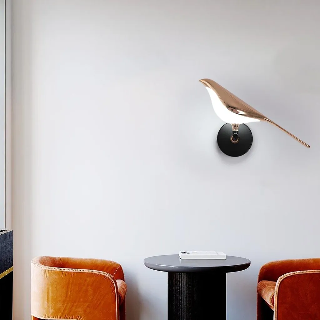 Applique murale oiseau LED 3 couleurs interchangeables en métal doré