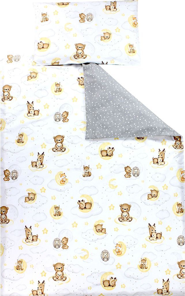 TupTam Kinder Bettwäsche Gemustert 2-Teilig Wendebettwäsche, Farbe: Tiere/ Sterne/ Grau, Größe: 120x90 cm