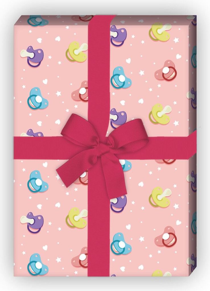 Schnuller Geschenkpapier für Babys zur Geburt, zur Taufe, rosa - G8241, 32 x 48cm