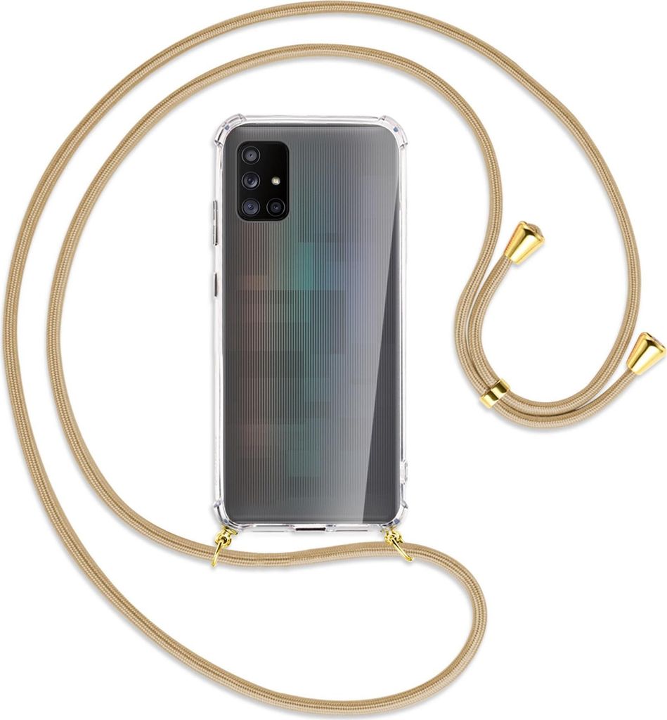 Handykette Backcover-Schutzhülle mit Band (Metall goldfarben) für Samsung Galaxy A71 5G - caramel