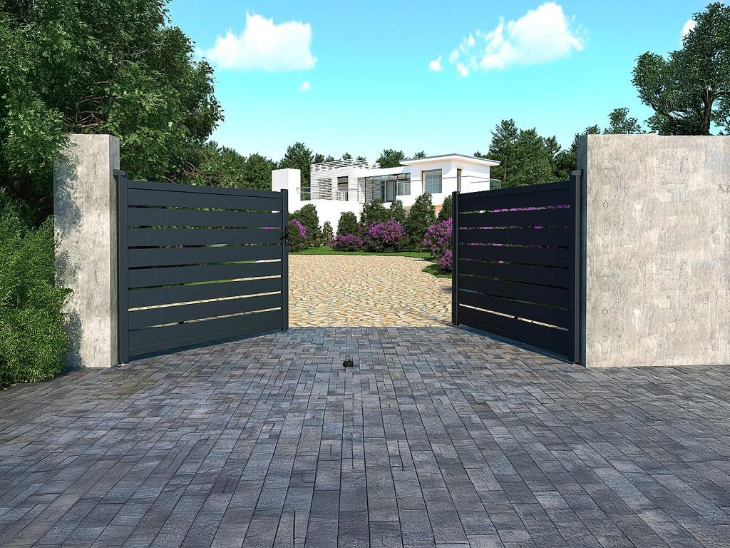 PRIMO Falttor, durchbrochen, aus anthrazitfarbenem Aluminium - 392 × 158 cm (B × H)