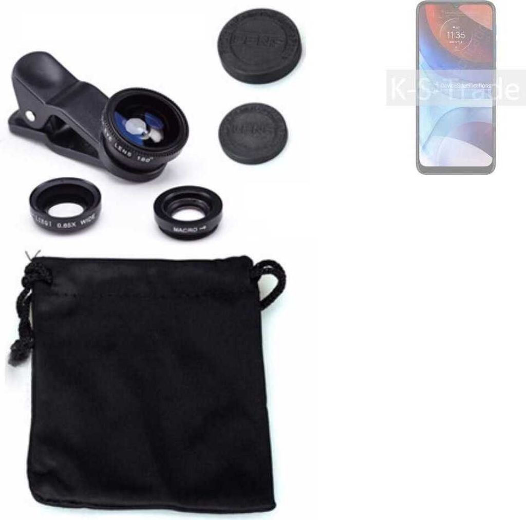 K-S-Trade Smartphone Kamera Linsen Set Kompatibel mit Motorola Moto E7 Power 3in1 Clip-On Kamera Adapter Macro Weitwinkel FishEye Fischauge Objektiv