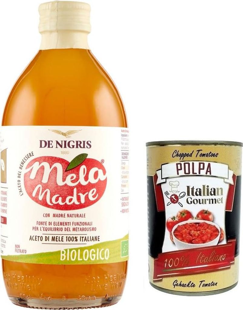 De Nigris Mela Madre Aceto di Mele Biologico,Bio-Apfelessig,100% Italienische Äpfel,500ml + Italian Gourmet Polpa di Pomodoro 400g Dose