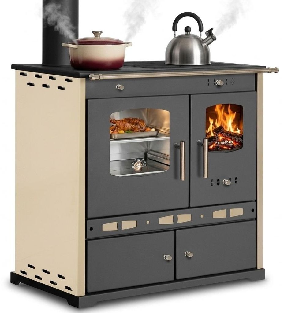 Küchenofen Holzherd ECO LUX INOX, Edelstahlbackfach, creme linke Version