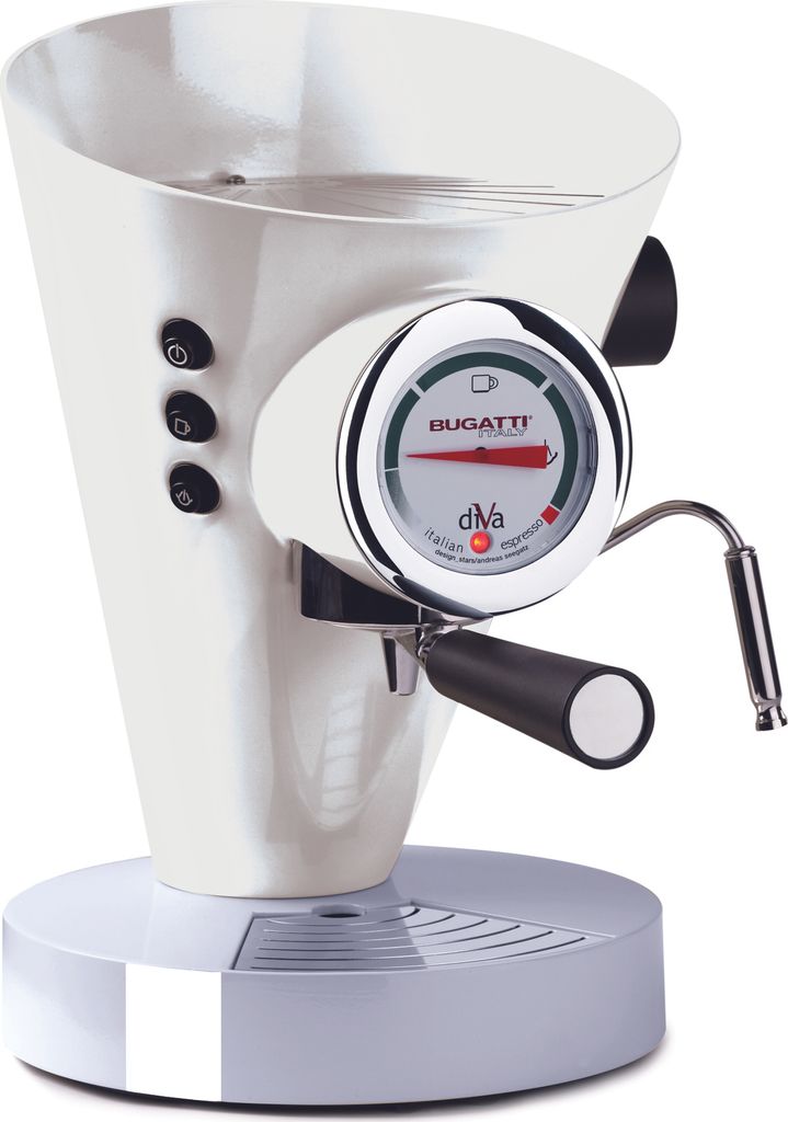 Bugatti Italy Diva, Espressomaschine, 0,8 l, Kaffeepad, Gemahlener Kaffee, 950 W, Weiß