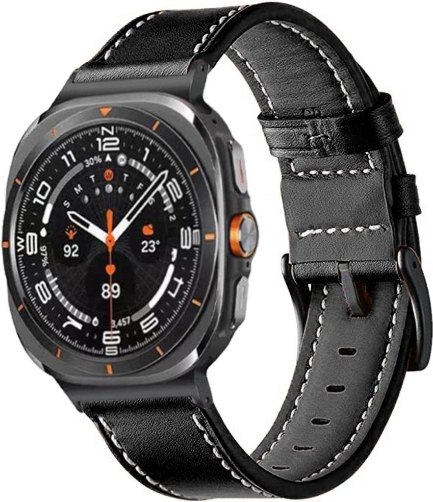 Stravo Lederarmband – Passend für Samsung Galaxy Watch Ultra / Ultra 2025 – Uhrenarmband aus echtem Leder – Schwarz
