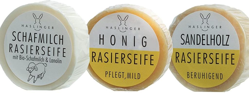 Haslinger Rasierseife Vorteilsset 3 x 60g Honig - Schafmilch - Sandelholz