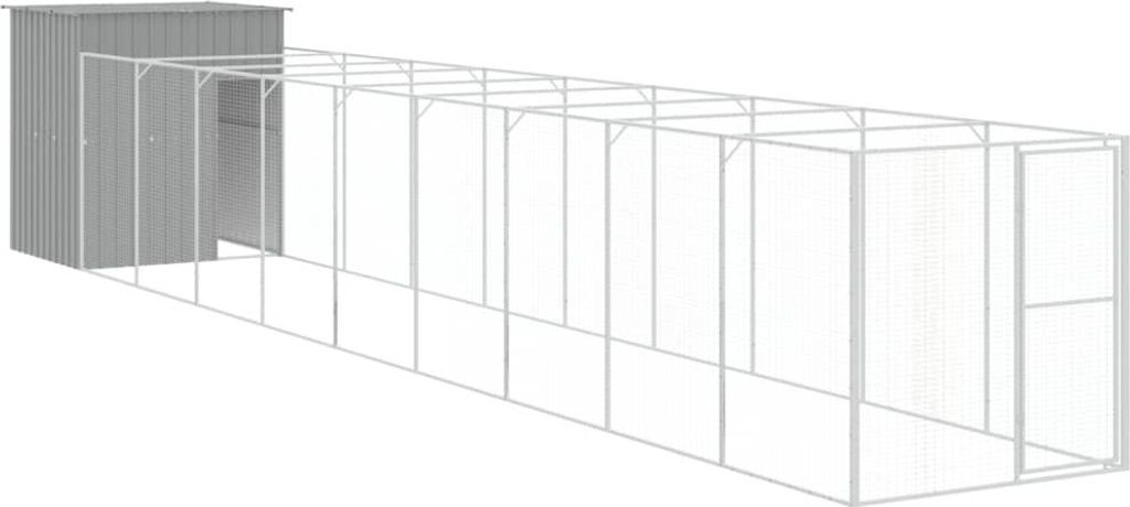 vidaXL Hundehütte mit Auslauf Hellgrau 165x1067x181cm Verzinkter Stahl