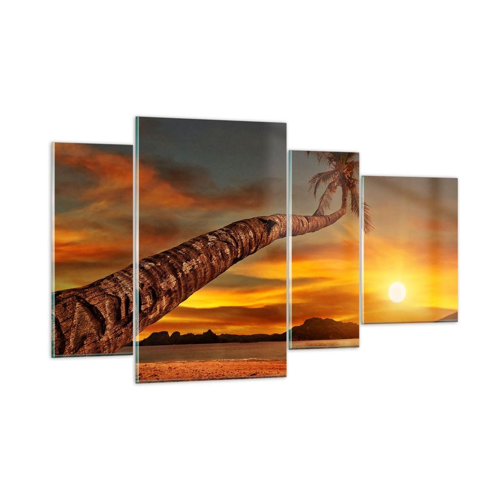 Bilder auf glas - Palme Landschaft Sonne - 120x70cm - Glasbilder - Wandbilder - Kunstdruck - zum Aufhängen bereit - Wanddekoration aus Glas - Glas...