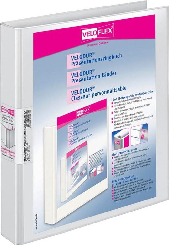 Veloflex 10 Präsentationsringbücher 4-Ringe weiß 2.0 cm DIN A4