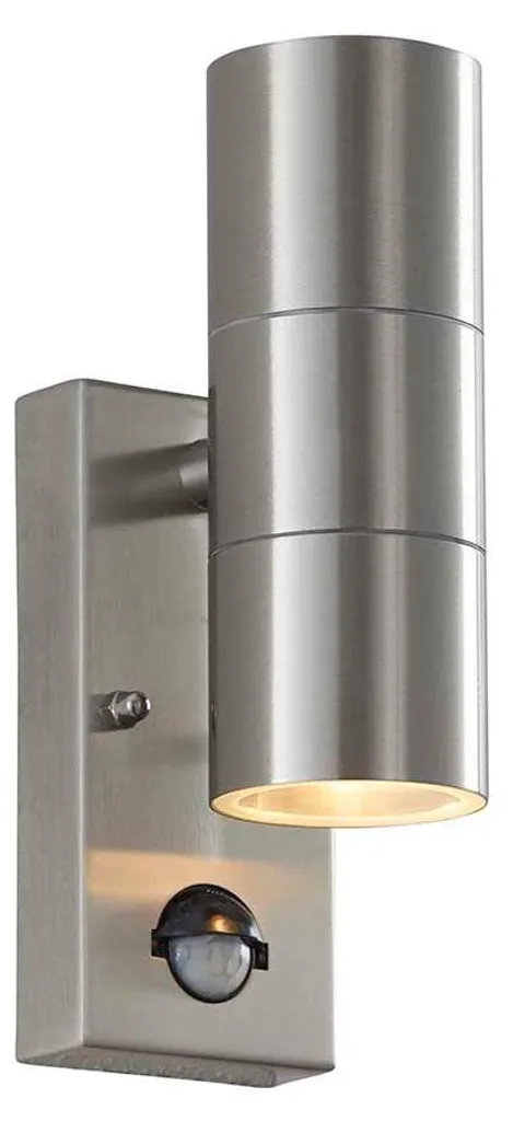 Luminaire Extérieur Mural Tubulaire Argenté Double Flux 21cm IP44 CANON