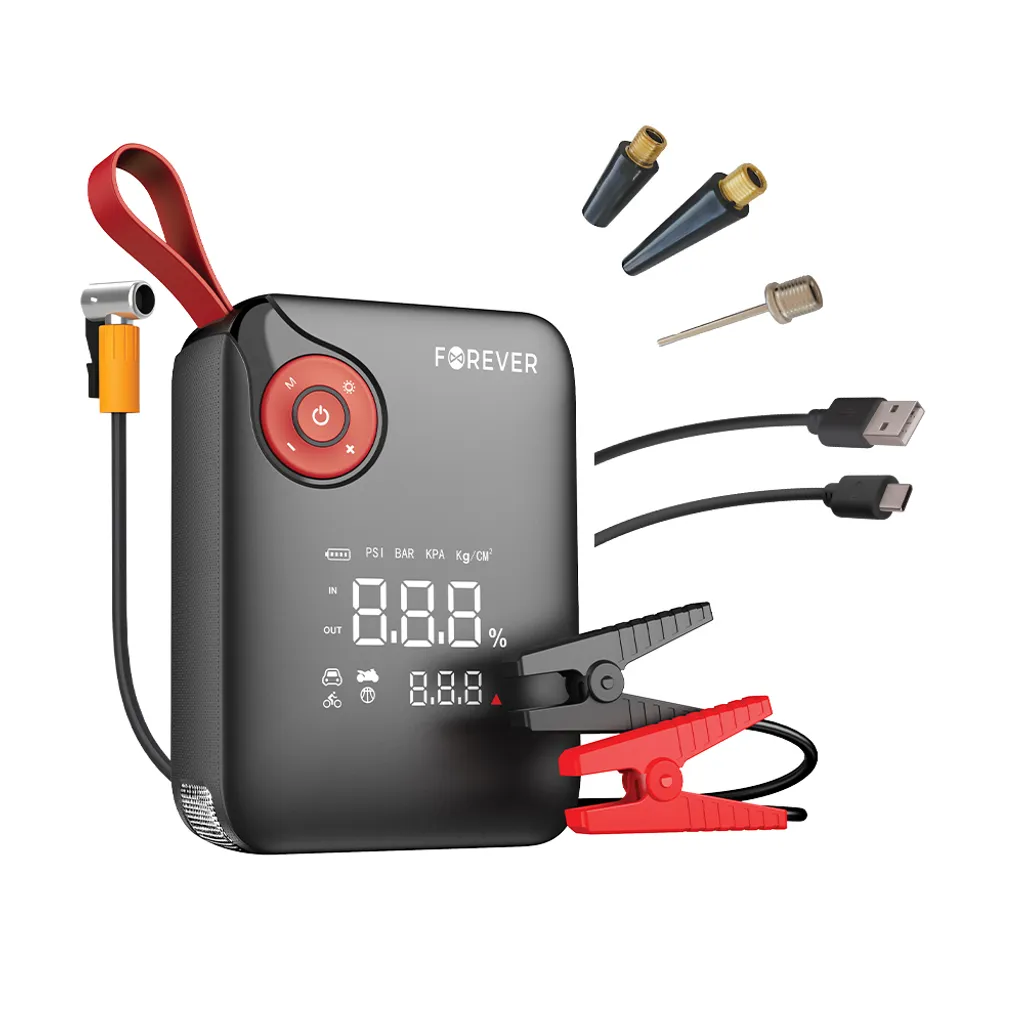 Avviatore Di Emergenza Con Compressore 7200 MAh – 150 PSI, Display LCD, 5 Modalità Di Gonfiaggio, Power Bank, Per Auto E Moto