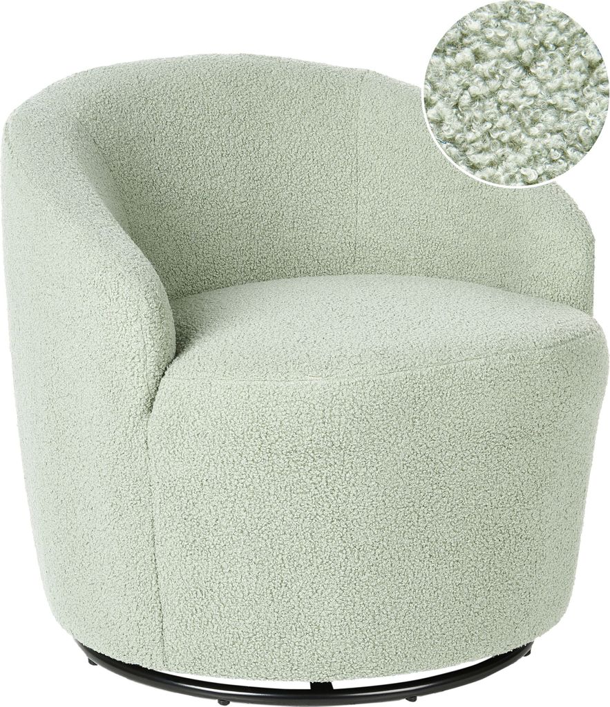 BELIANI Drehsessel Hellgrün aus Bouclé 360° Drehbar Geschwungene Rückenlehne Retro Stil Modernes Design für Wohnzimmer Schlafzimmer Flur Büro