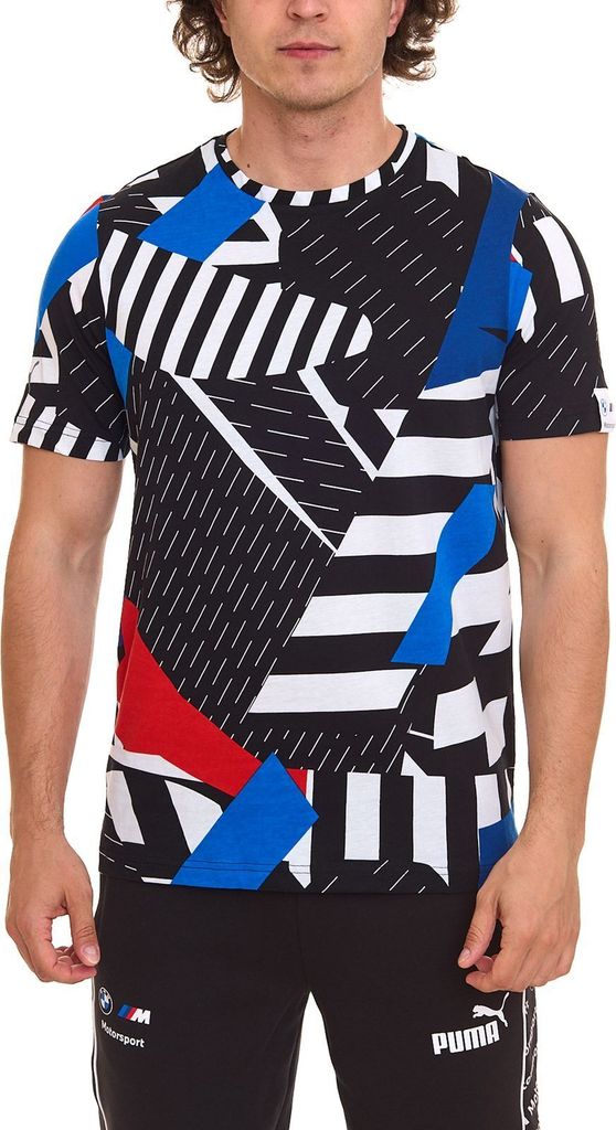 PUMA BMW MMS Motorsport Herren Baumwoll-Shirt mit grafischem Muster T-Shirt 535871 04 Schwarz/Rot/Blau, Größe:M
