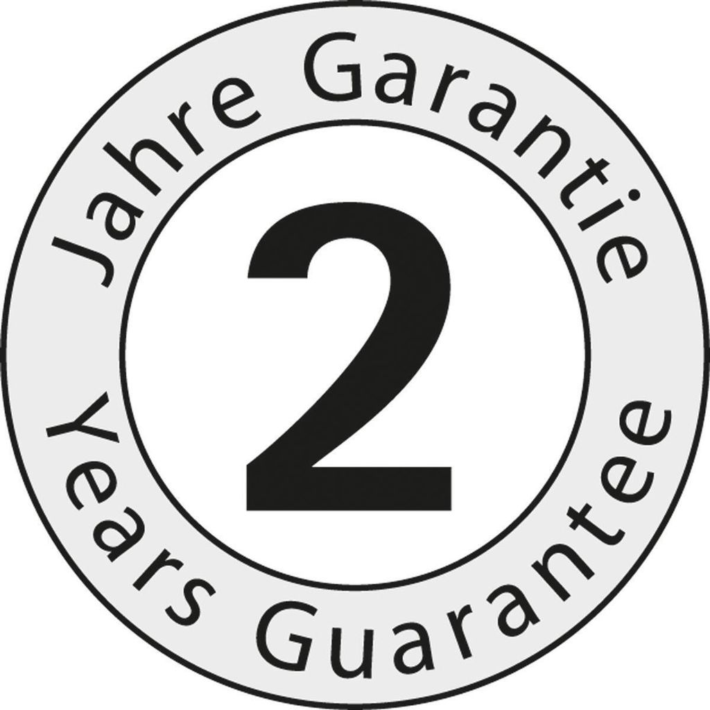 A circular badge indicating a 2-year guarantee.