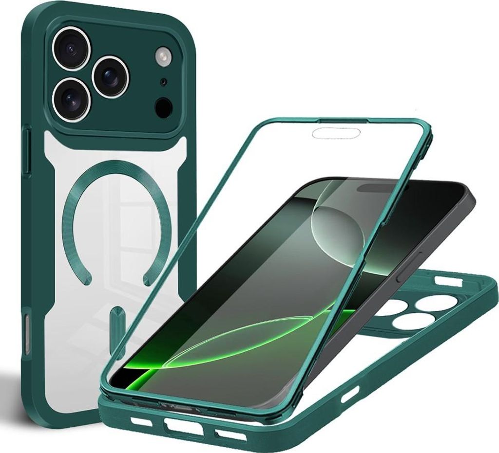MagSafe Hülle für Apple iPhone 17 Pro - Phonesta Slim Protect 360 Case mit Displayschutzfolie - Grün