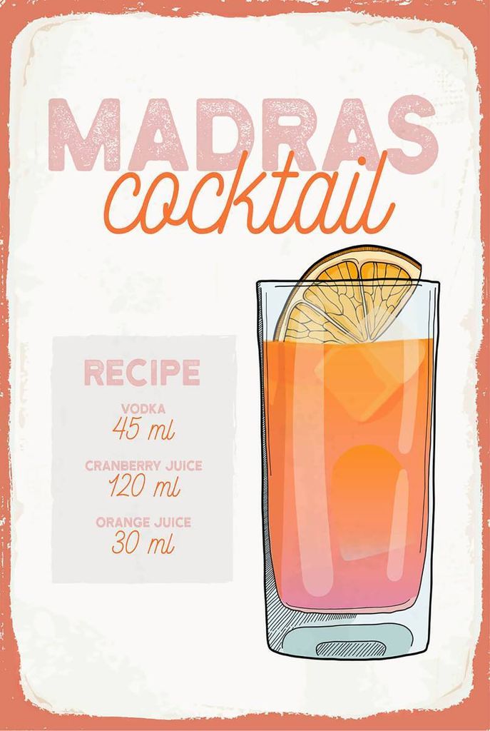 vianmo Holzschild 18x12 cm Madras Cocktail Recipe Vodka