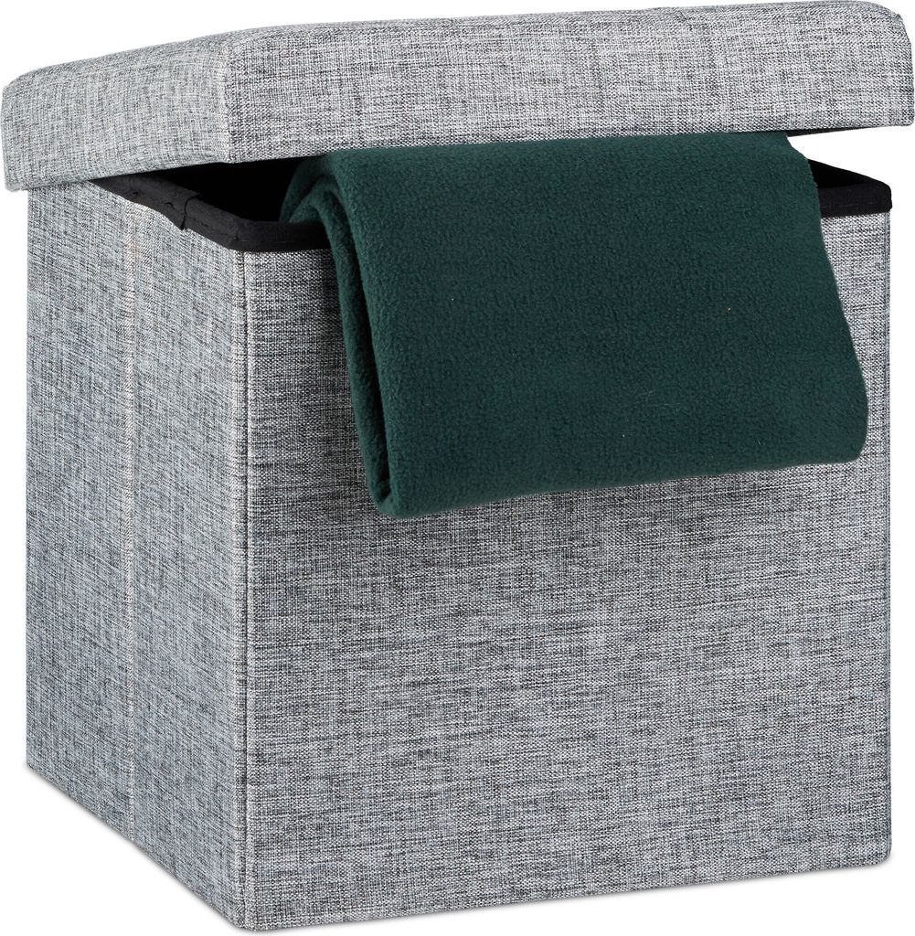relaxdays Faltbarer Sitzhocker mit Stauraum Leinen Produktbild 