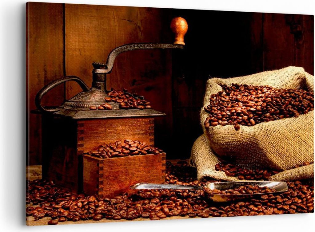 Bild auf Leinwand - Leinwandbild - Frühstück Schokolade Kaffee Bohnen - 100x70cm - Wand Bild - Wanddeko - Leinwanddruck - Bilder - Kunstdruck - L...