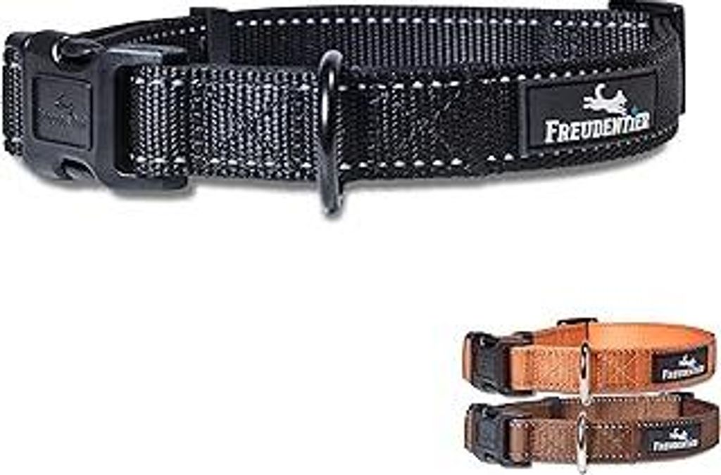 FREUDENTIER Hundehalsband - weich gepolstert mit Neopren, reflektierend & robust - Halsband Hund für kleine, mittelgroße & große Hunde (Black, 3...