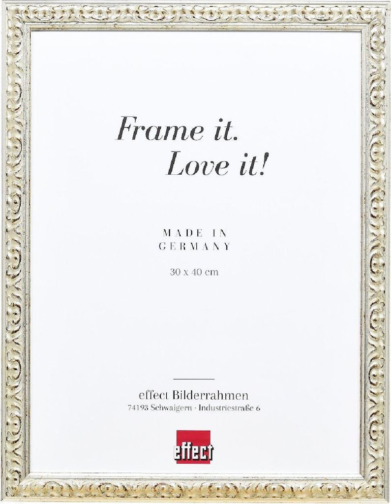 Effect Holz-Bilderrahmen Profil 86 Barock 60x60 cm silber mit Acrylglas