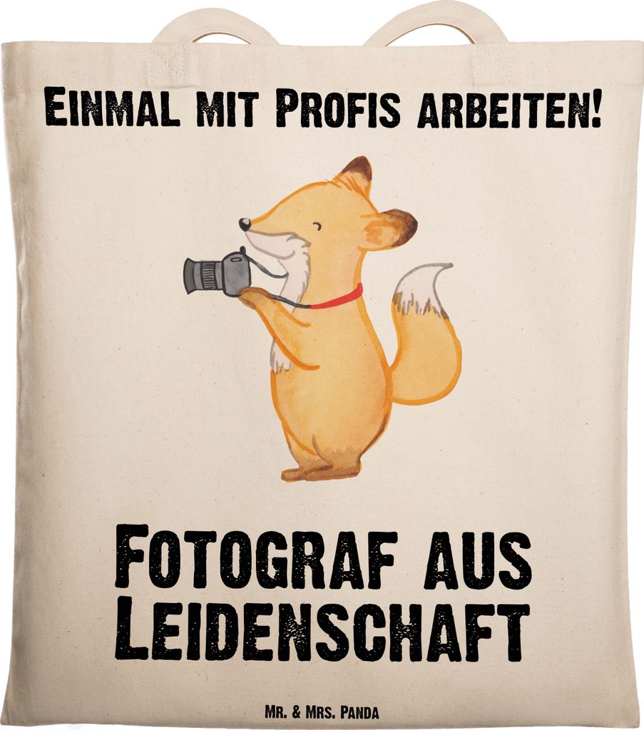 Mr. & Mrs. Panda Tragetasche Fotograf Leidenschaft - Transparent - Geschenk, Tote Bag, Stoffbeutel, Spruch, Baumwolltasche, Jutebeutel, Ausbildung,...