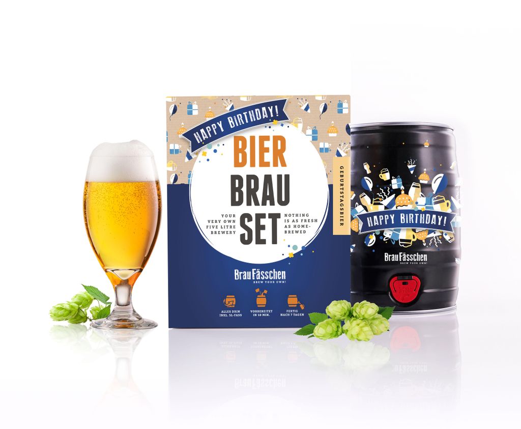 BrauFässchen Bierbrauset Geburtstagsbier Helles 5L – Bier selber brauen Komplett-Set mit Mini-Fass, Geschenkidee für Männer, Papa & Bierfans *...