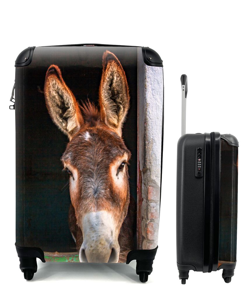 MuchoWow Koffer Handgepäck Trolley Rollkoffer Kleine Reisekoffer mit 4 Rollen - Esel im Stall - Cabin Size < 55x40x23 cm & 55x40x20 cm - Fotokof...