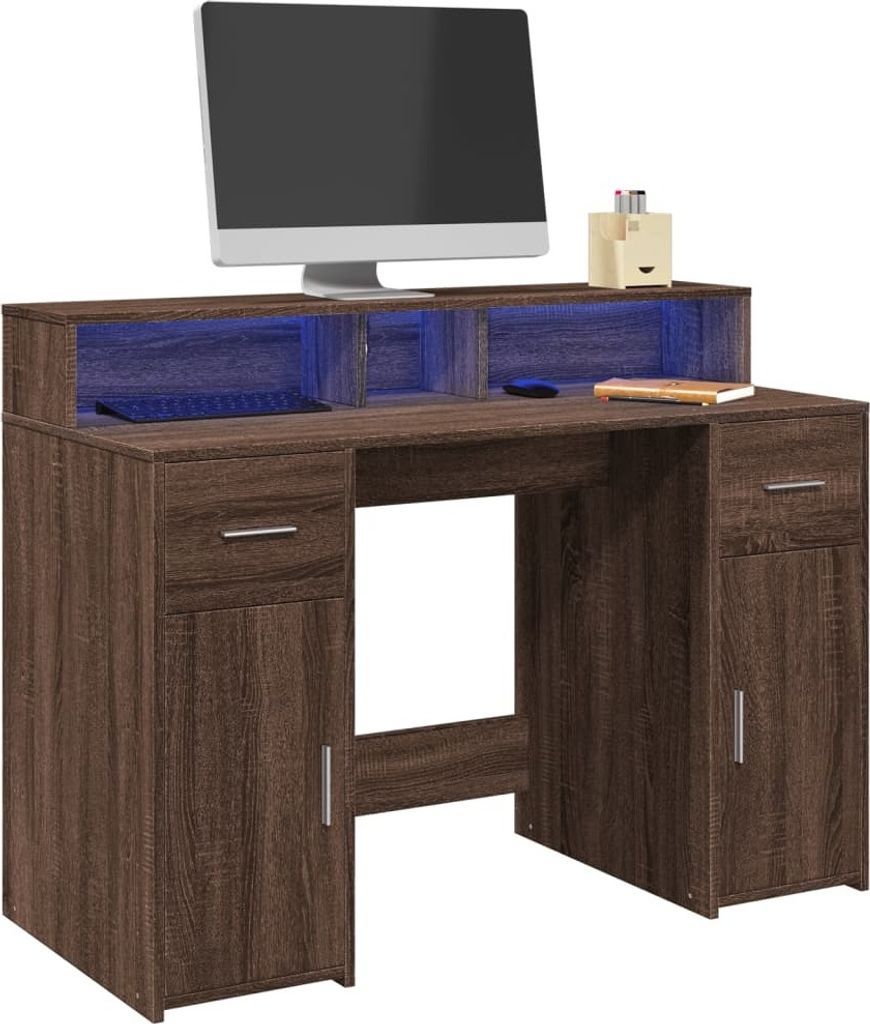 Maison Exclusive - LED-Schreibtisch Braun Eichen-Optik 120x55x91 Holzwerkstoff