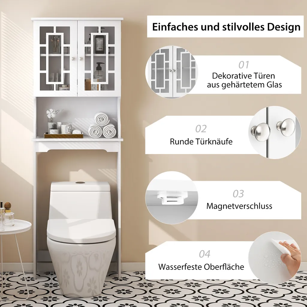 COSTWAY Mobiletto da toilette a libera installazione, scaffale da bagno, mobiletto per lavatrice, scaffale da toilette, scaffale per WC, mobiletto per WC, soprapensile, scaffale per lavatrice con 3 ripiani, bianco - 8