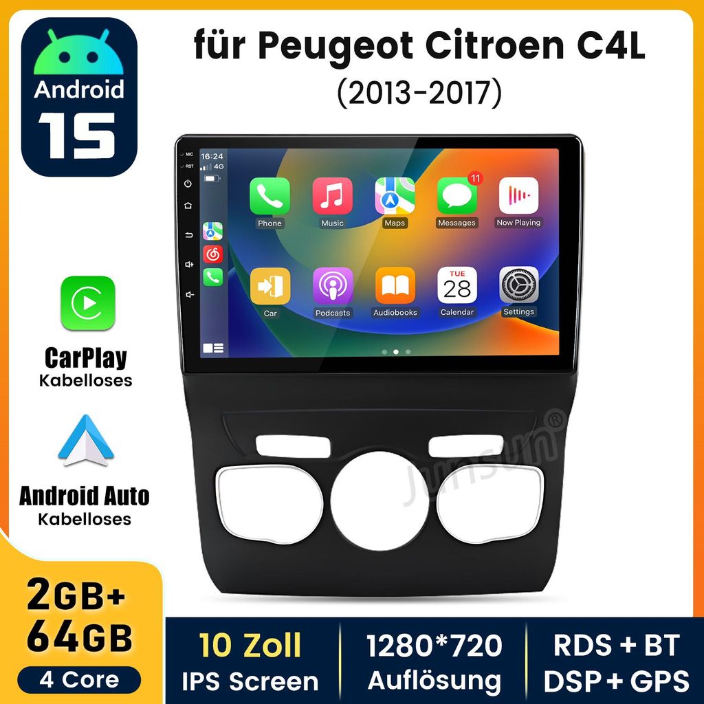 Autoradio CarPlay Android 15 de 10 pouces pour Citroen C4 Image du produit 