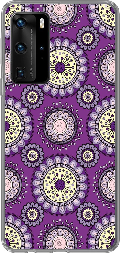 MuchoWow Handyhülle Schutzhülle Hülle für Telefoonhoesje Huawei P40 Pro Mädchen - Blumen - Lila - Muster - Mädchen - Kinder - Kinder Siliko...