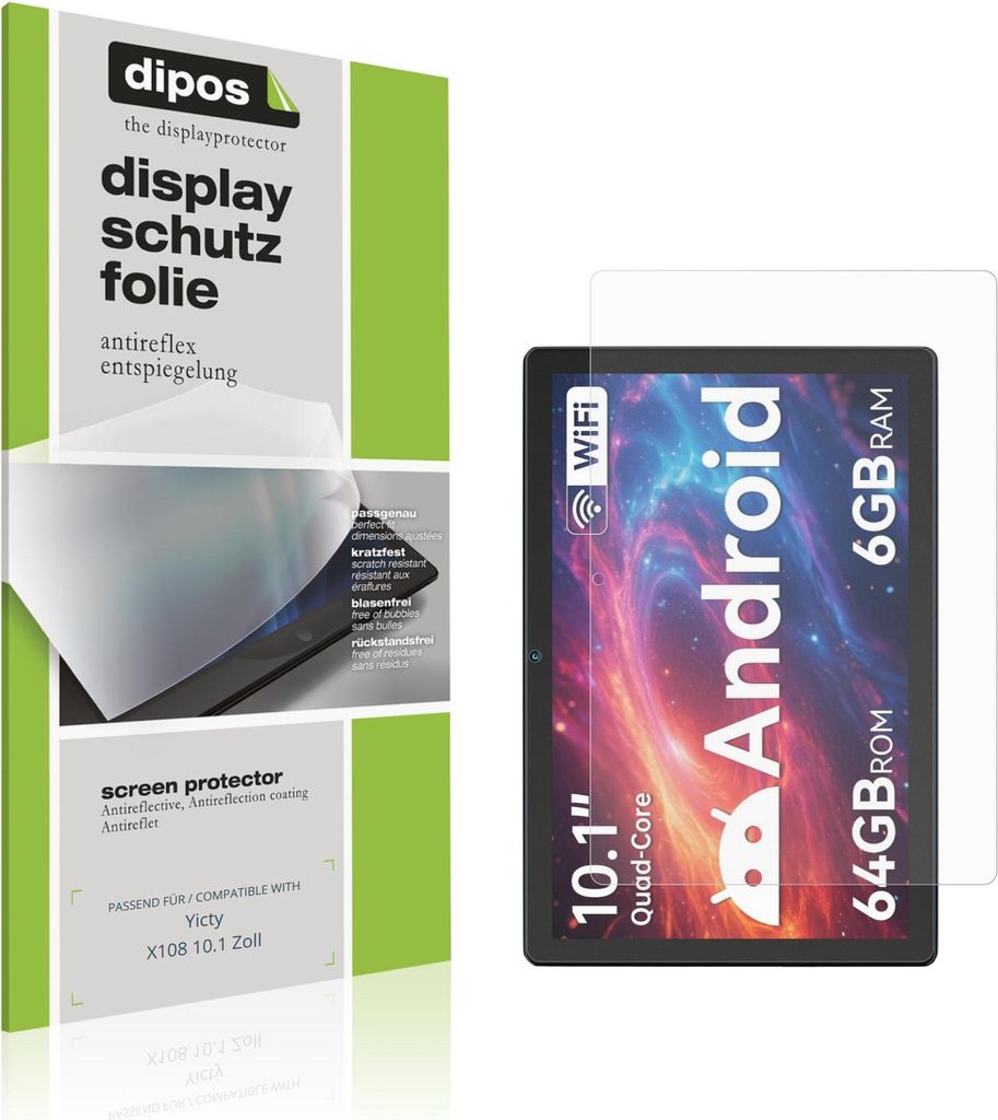 2x Schutzfolie für Yicty X108 10.1 Zoll matt Displayschutzfolie Folie Display Schutz dipos