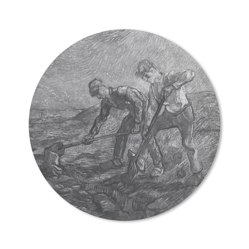 MuchoWow Mauspad Mousepad Die Bagger - Vincent van Gogh - Schwarz und weiß 20x20 cm - Mousepads - Maus Mat - Pad - Mausunterlage - Schreibtischm...