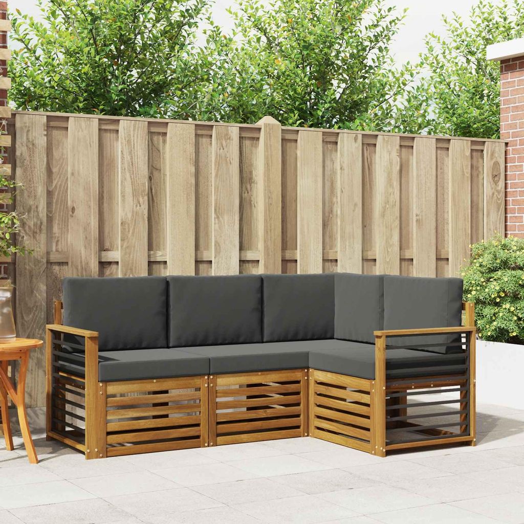 "Summerschlussverkauf"Sofagarnitur - CLORIS - Balkonmöbe/Sitzgruppe - 4 pcs - Moderne Design - Natur und Anthrazit Massivholz Akazie - Gartensofas...