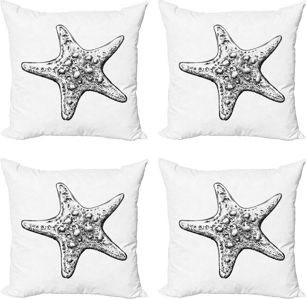 ABAKUHAUS Vintage Nautical Tattoo Kissenbezug Set (4 Stück), Starfish Sketch, Moderner Doppelseitiger Digitaldruck, 45 cm x 45 cm, Charcoal Grau u...