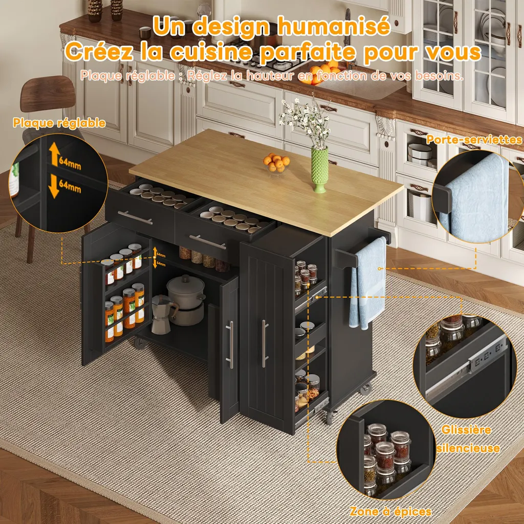 Meuble de Cuisine Gain de Place 120 cm avec Plan de Travail Extensible - 5