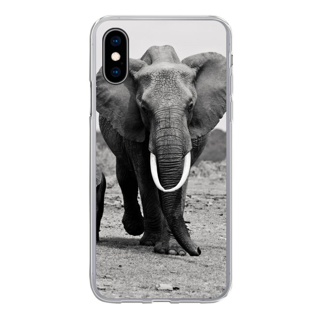 MuchoWow Handyhülle Schutzhülle Hülle für iPhone X Elefant - Kind - Schwarz - Weiß Silikon Softcase Handy Hülle - Handyhülle