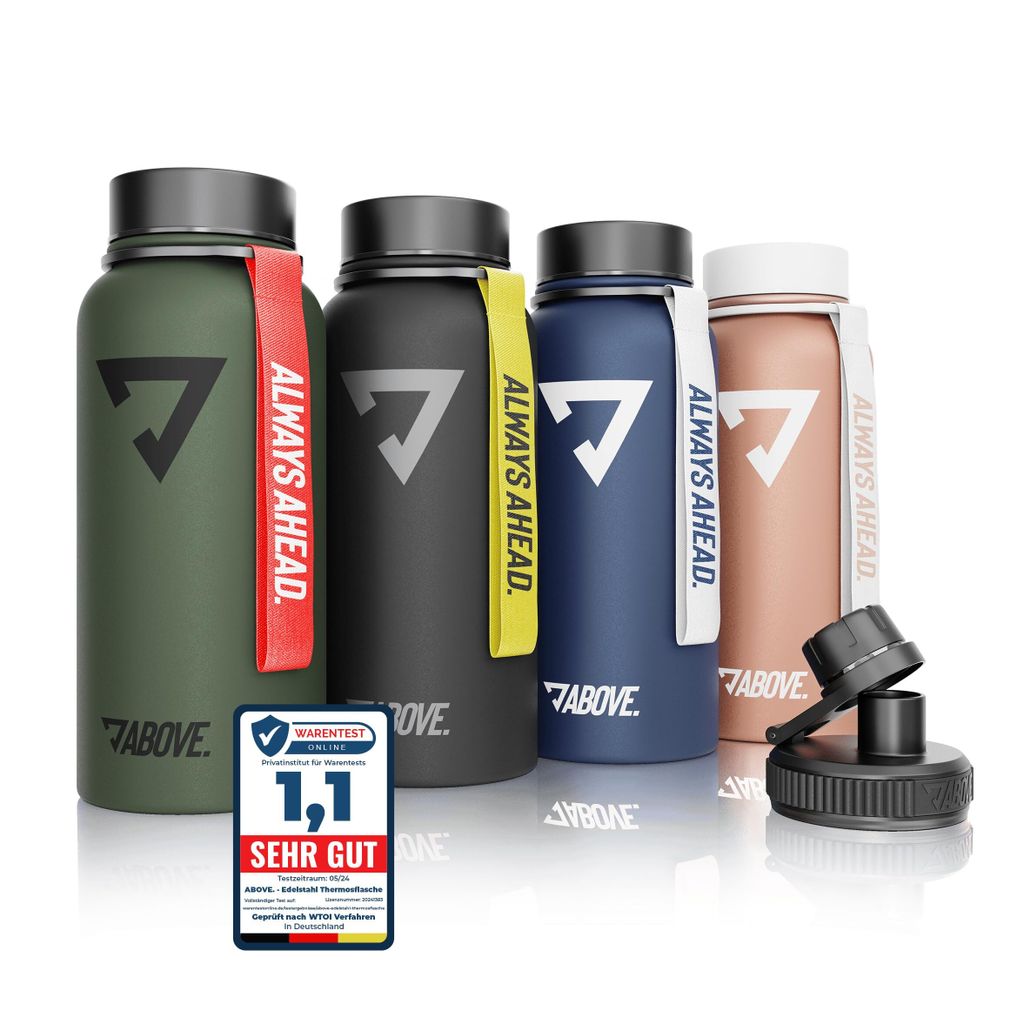 ABOVE. Edelstahl Thermosflasche 1L – BPA-frei, auslaufsicher & robust – hält 12h heiß, 24h kalt – mit Extra Trinkverschluss für Sport, Fit...