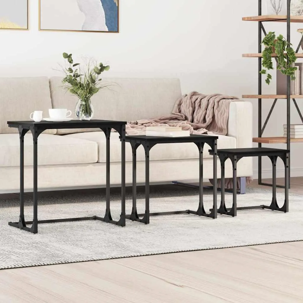 Maison Exclusive - Tavolino Nesting 3 pezzi nero effetto rovere materiale ligneo