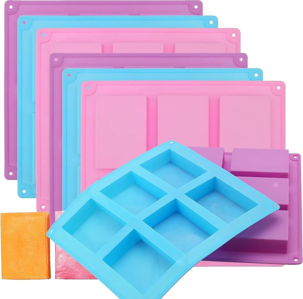 Siliconen Seifenformen - 6 Fächer rechteckige Form - Seifenformen zum Seife machen - Brot - handgemachte Kunst - blau rosa lila