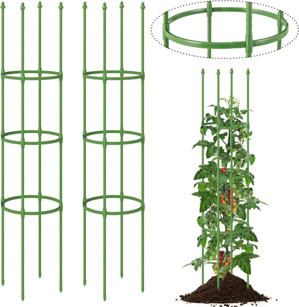 Tomaten-Rankhilfe - Tomatenkäfig/Pflanzenkäfig - 2er Set - Höhenverstellbar - 6 Ringe - Metall - Grün