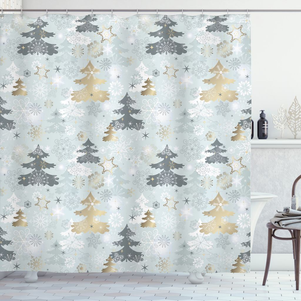 ABAKUHAUS Weihnachten Duschvorhang, Retro Soft-Kiefer, Waserdichter Stoff mit 12 Haken Set Dekorativer Farbfest Bakterie Resistet, 175 x 180 cm, He...