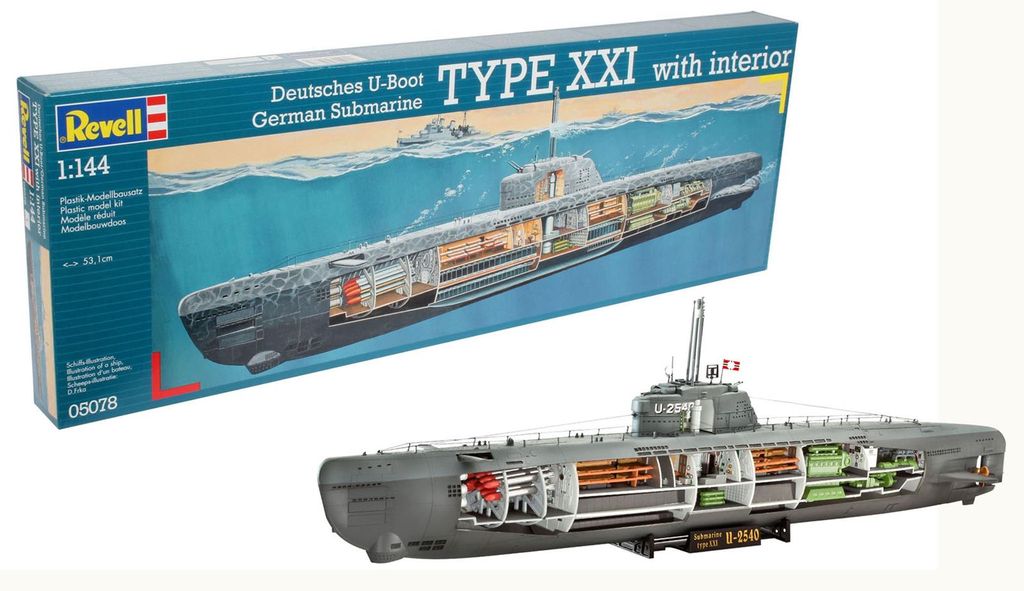Revell Deutsches U-Boot Typ XXI mit Interieur 1:144 Zdjęcie produktu 