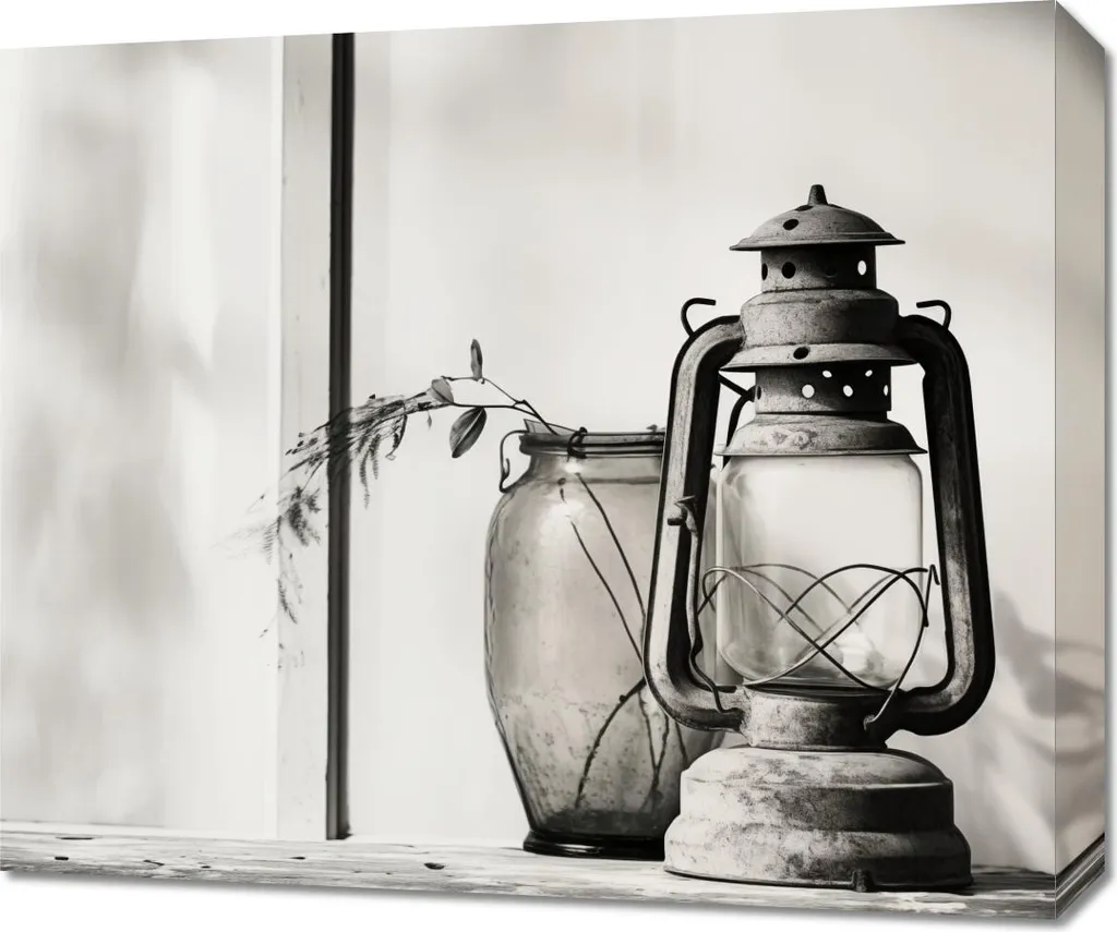 Image 60 x 50 cm Lampe à l'ombre - Tableau Décoratif Moderne Noir et Blanc