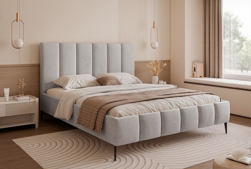 Besilio Möbel - Bett 120x200 Tamara II Slim Samtstoff - Schlafzimmerbett mit Bettkasten & Lattenrost - Hellgrau & Velluto 15