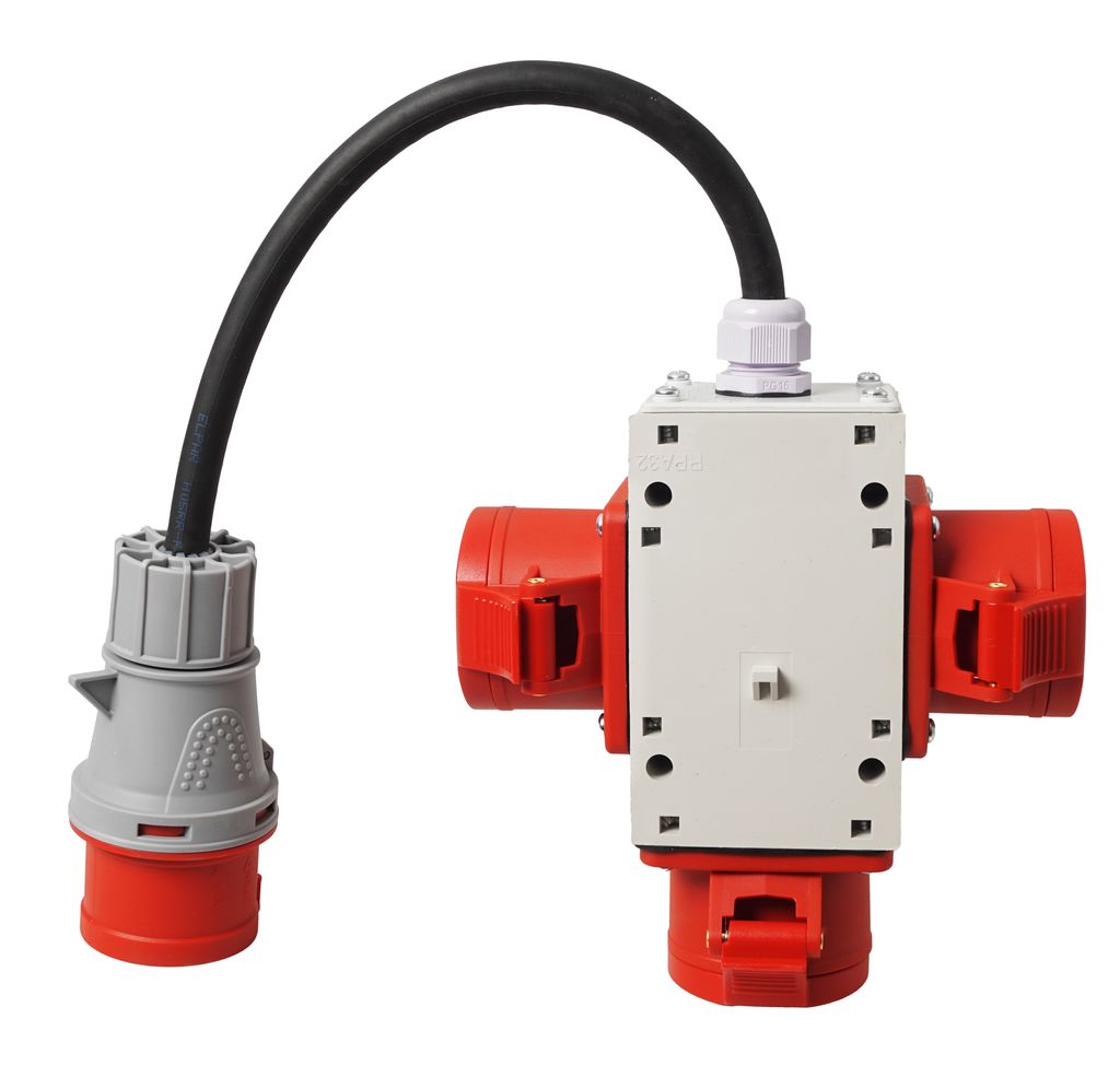 Adapter Stromverteiler mit Ka bel Kraftstrom Baustrom Verteiler CEE 16A auf 3x 16A 5P 400V