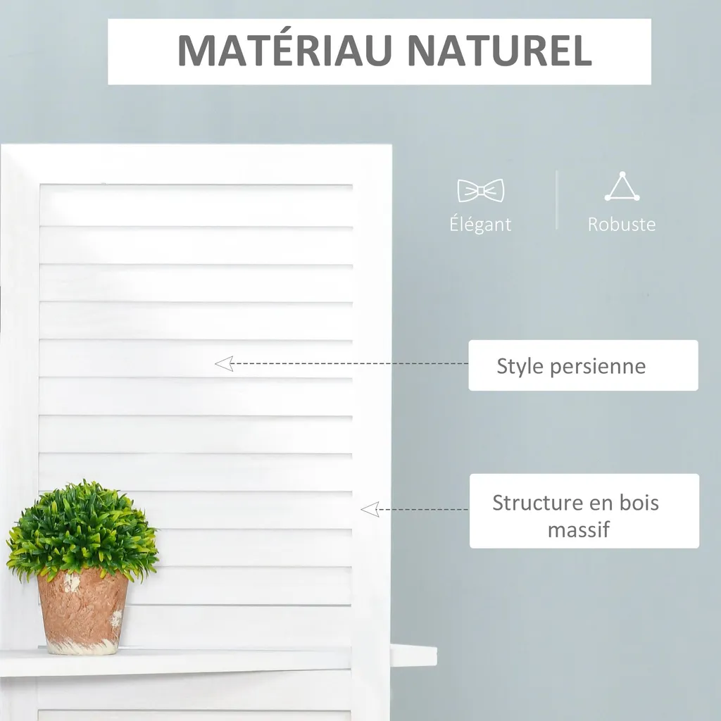 Cloison de séparation 160 cm en bois blanc avec 3 étagères intégrées - 8