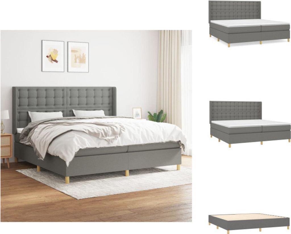 vidaXL Boxspringbett mit Matratze Dunkelgrau 200x200 cm Stoff - Betten & Bettgestelle